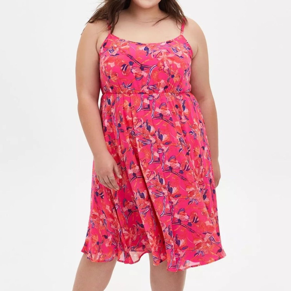 Bright Pink Midi Chiffon Dress - Torrid Size 1
